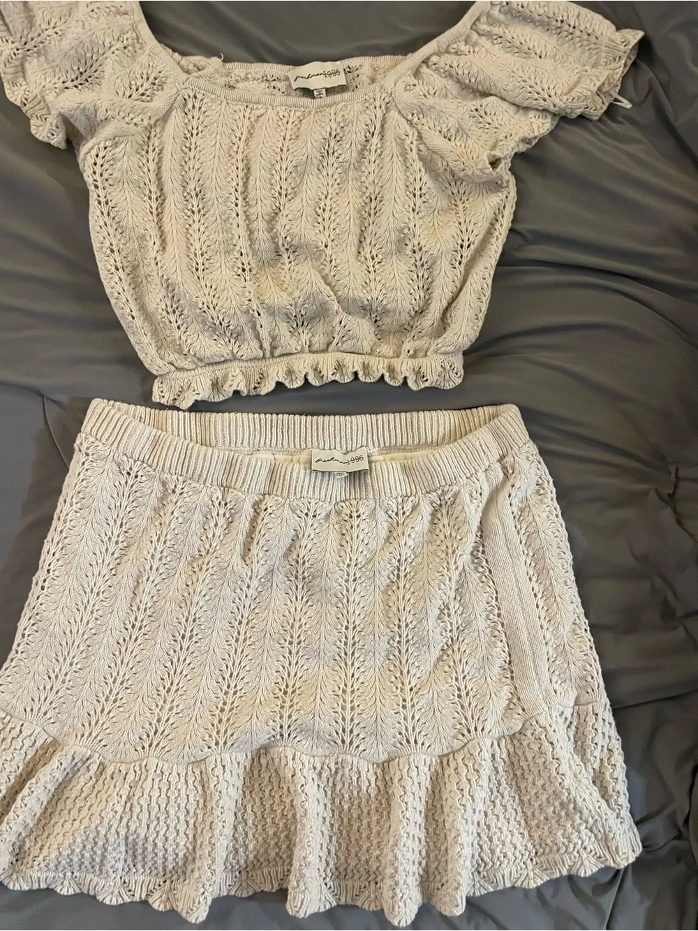 cream knit ruffle two piece set  -freshman 1996 brand